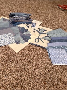 Blue delft tulip pattern and lots of fabric